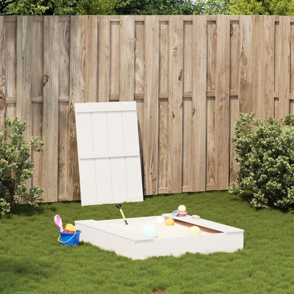 vidaXL Sandpit White Solid Pine Wood Medium Durable Wooden Sandpit