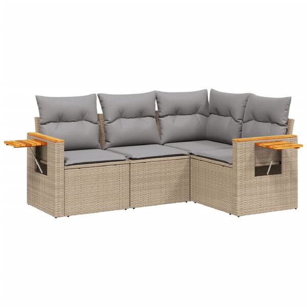 vidaXL Garden Sofa Set Beige PE rattan Large Adjustable Feet