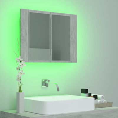 vidaXL LED Bathroom Mirror Cabinet Concrete Gray 23.6"x4.7"x17.7" Acrylic