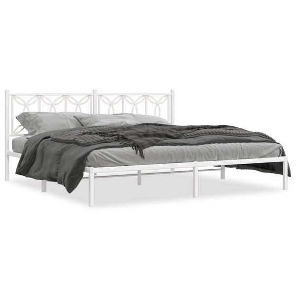 vidaXL Bed Frame White Steel Full Bed Frame Rectangular Modern