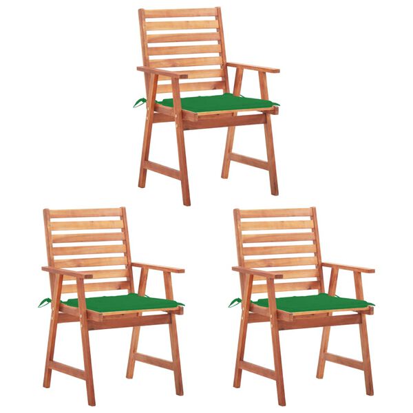 vidaXL Patio Chair Set of 3 Natural Wood Solid Acacia Wood Standard