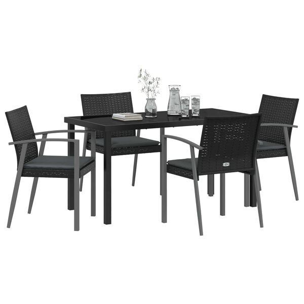 vidaXL Garden Dining Set 5 pcs Black Poly rattan