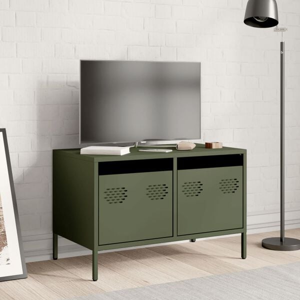 vidaXL TV Cabinet Olive Green Cold-rolled steel Small Levelers