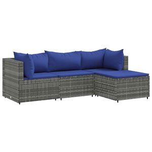 vidaXL Patio Lounge Set Set of 4 Gray PE Rattan Standard