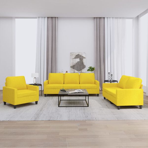 vidaXL Sofa Set Light Yellow Polyester 3 Piece Sofa Set Durable