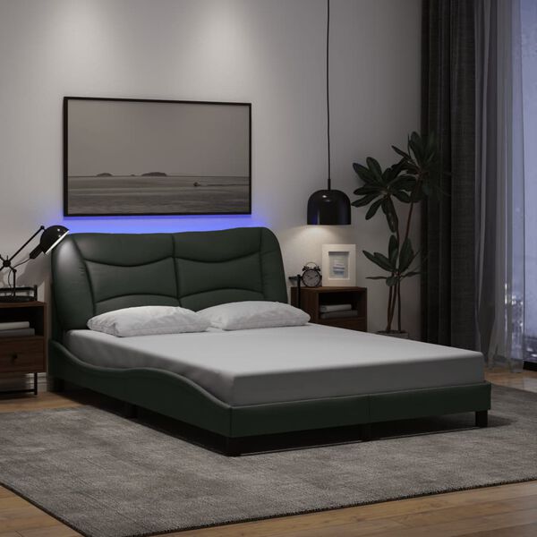 vidaXL Bed Frame Dark Grey Polyester Full Bed Frame Waveform Modern