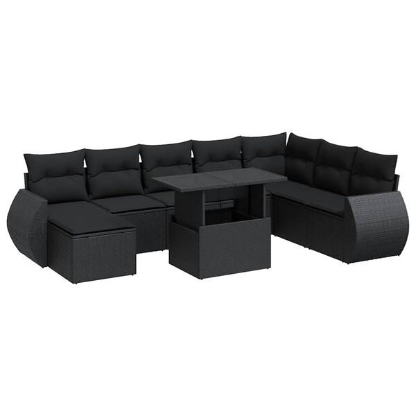 vidaXL Garden Sofa Set Black PE Rattan, Powder-Coated Steel, Tempered Glass