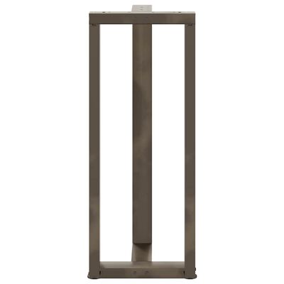 Front view of a brown metal rectangular table leg assembly with top mounting plate.