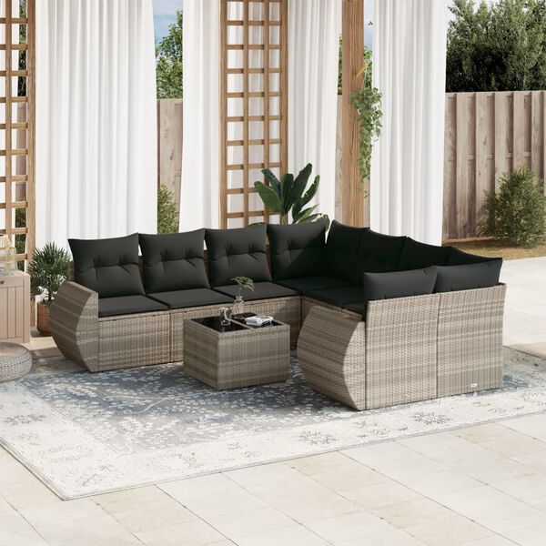 vidaXL Patio Sofa Set Light Gray Synthetic Rattan Large Removable Covers