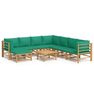 vidaXL Garden Lounge Set Green Bamboo, Fabric (100% polyester) 9 Piece Set