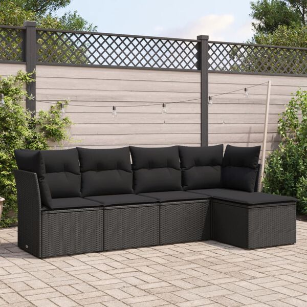 vidaXL Garden Sofa Set Black Poly Rattan Medium Modular
