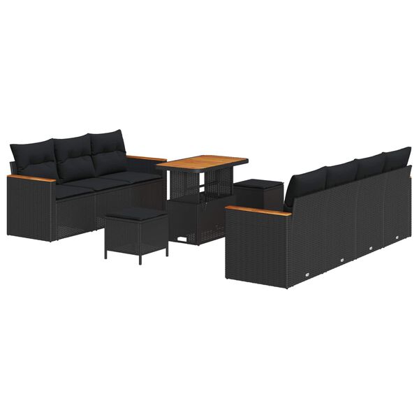 vidaXL Garden Sofa Set with Cushion 14 pcs Black Poly Rattan