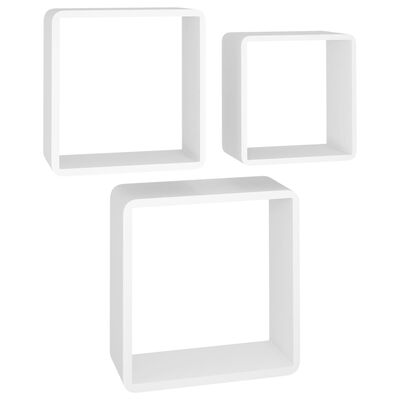 vidaXL Wall Cube Shelves 3 pcs White MDF