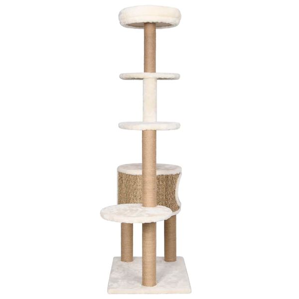 vidaXL Cat Tree Beige Flakeboard, Plush, Seagrass Tall Storage