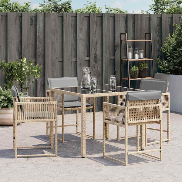 vidaXL Garden Chair Set of 4 Mix Beige Poly Rattan Standard Foldable