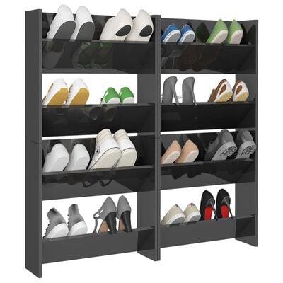 vidaXL Wall Shoe Cabinets 4 pcs High Gloss Gray 23.6"x7.1"x23.6" Engineered Wood