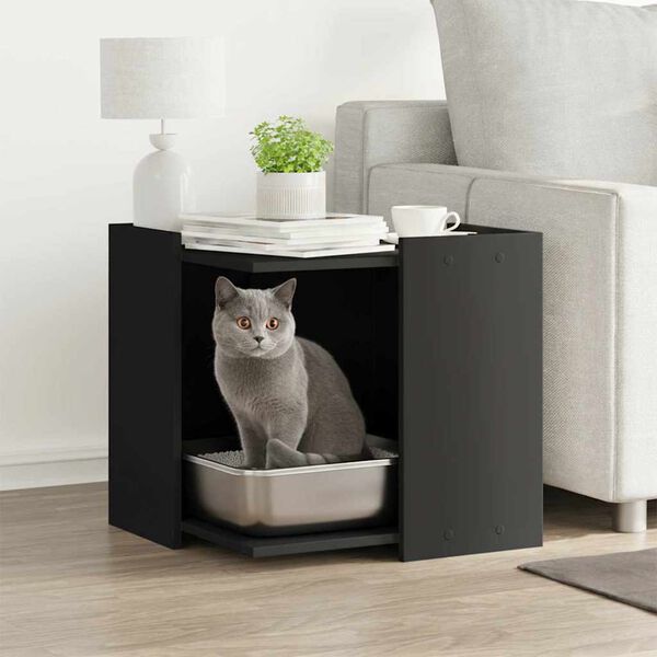 vidaXL Cat Litter Box Enclosure Black Engineered Wood Compact