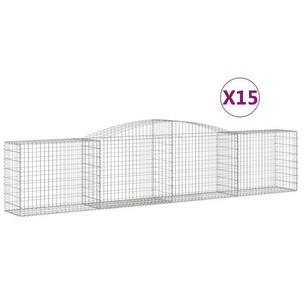 vidaXL Gabion Basket Set of 15 Silver Galvanized Iron Large Durable