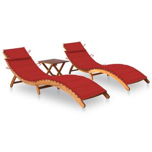 vidaXL Patio Sun Lounger Natural wood color, Red cushion