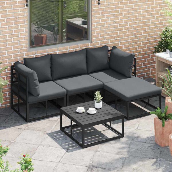 vidaXL Garden Sofa Set with Cushion 5 pcs Black Aluminium