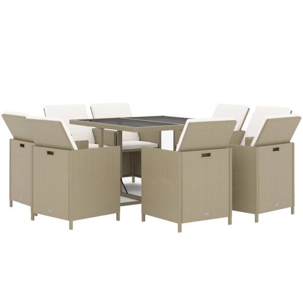 vidaXL Garden Dining Set Beige PE rattan, steel, tempered glass Standard