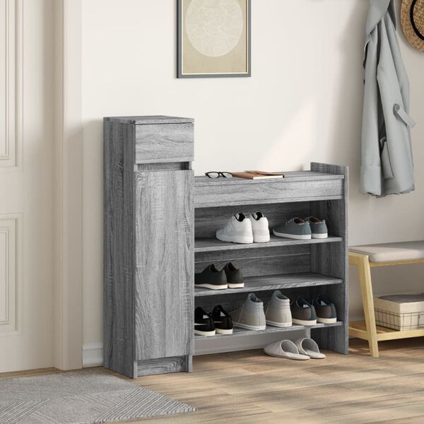 vidaXL Shoe Cabinet Gray Sonoma 39.6"x11"x39.4" Engineered Wood