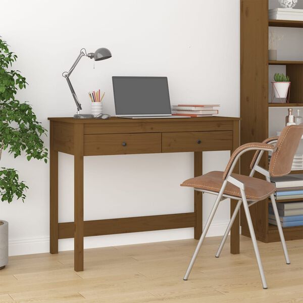 vidaXL Desk Honey brown Solid pine wood Medium Desk Rectangular