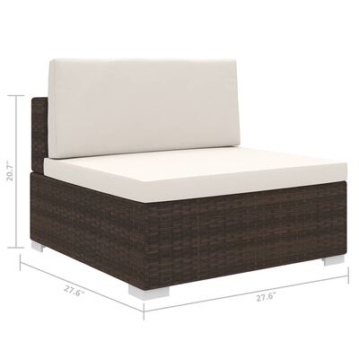 vidaXL Sectional Middle Seat with Cushions Poly Rattan Brown