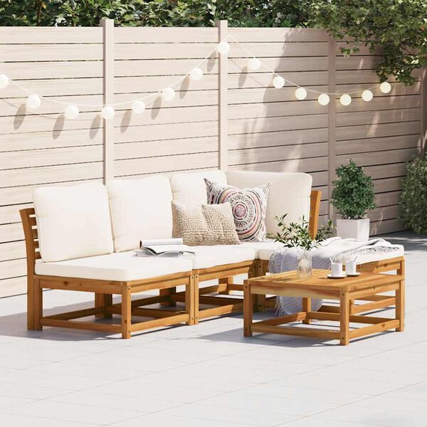vidaXL Garden Lounge Set Cream White, Natural Wood