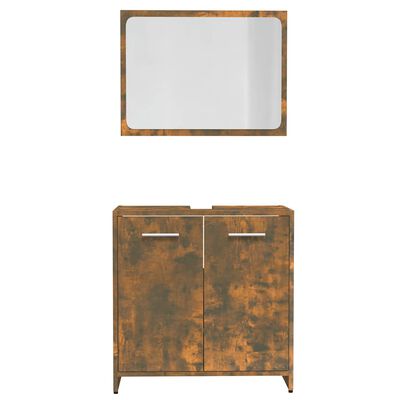 Rustic bathroom vanity cabinet with double doors and mirror above