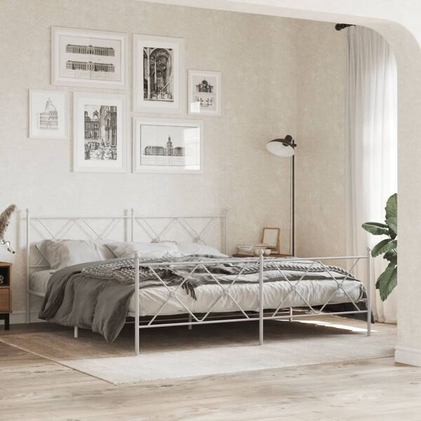 vidaXL Bed Frame White Steel King Bed Frame Rectangular Durable