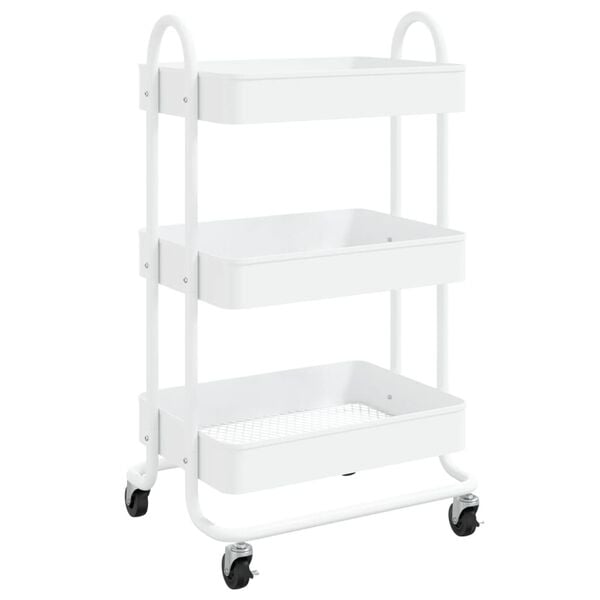vidaXL 3-Tier Trolley White 16.9"x13.4"x31.1" Steel