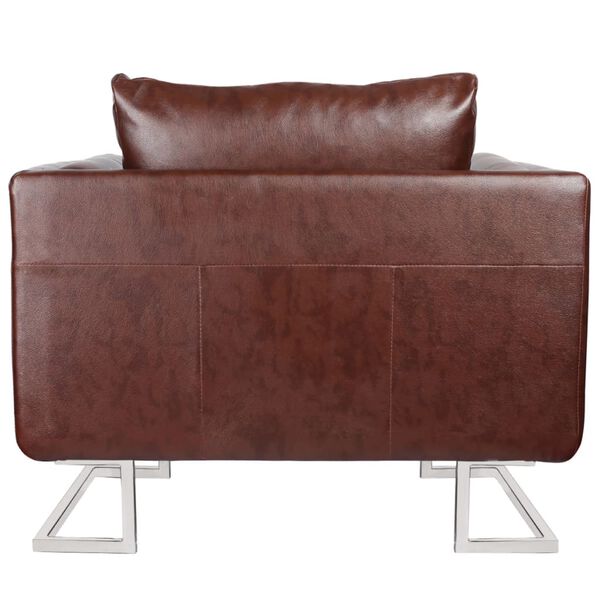vidaXL Cube Armchair with Chrome Feet Brown Leather