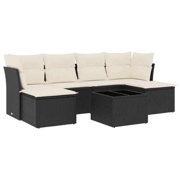 vidaXL Garden Sofa Set Black PE rattan, powder-coated steel, tempered glass