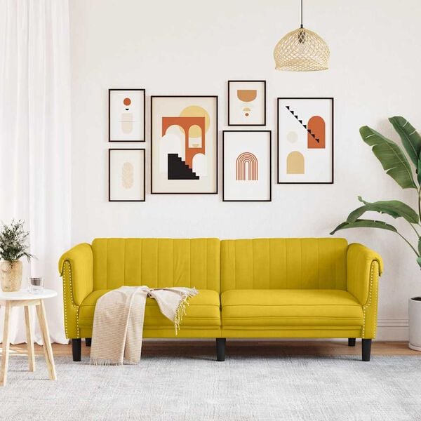 vidaXL Sofa Yellow Velvet 3-Seater Durable Rectangular Modern