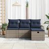 vidaXL Sofa Set with Cushion Manual 4 pcs Grey and Navy Poly Rattan