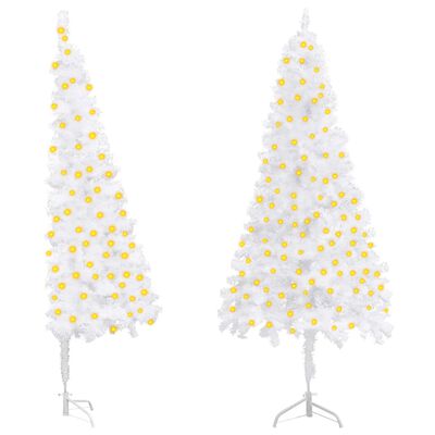 vidaXL Corner Artificial Christmas Tree with LEDs White 70.9" PVC