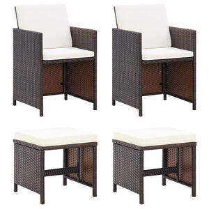 vidaXL Garden Chair And Stool Set of 4 Brown PE rattan Medium Durable