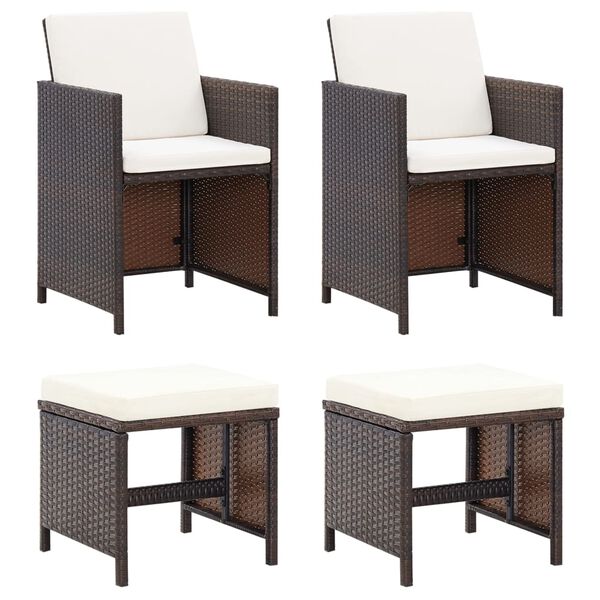vidaXL Garden Chair And Stool Set of 4 Brown PE rattan Medium Durable