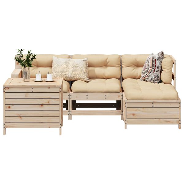 vidaXL Garden Sofa Set Natural Wood Solid Pine Wood 5 Piece Set Modular
