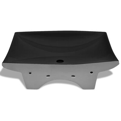 Black Luxury Ceramic Basin Rectangular with Overflow and Faucet Hole