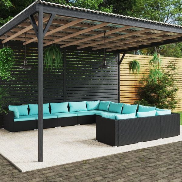 vidaXL Garden Lounge Set Black and Water Blue