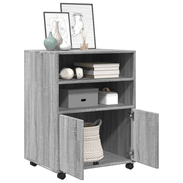 vidaXL Rolling Cabinet Grey Sonoma Engineered Wood Medium Modern