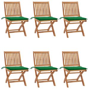 vidaXL Patio Chair Set of 6 Green Solid teak wood, Polyester 18.3 inches