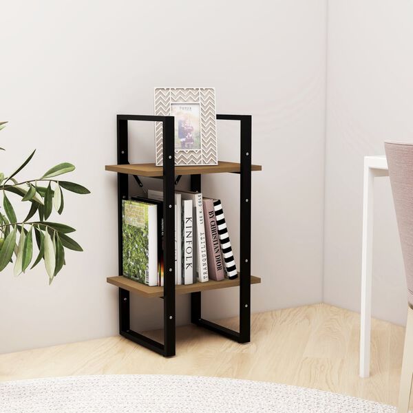 vidaXL Book Cabinet Black and Pine Solid Pine Wood Standard Book Cabinet