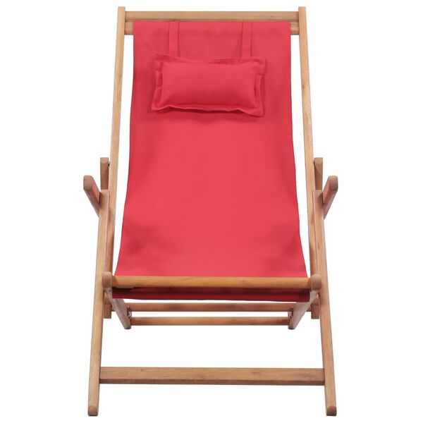 vidaXL Beach Chair Red Eucalyptus wood Adjustable Foldable Beach Chair