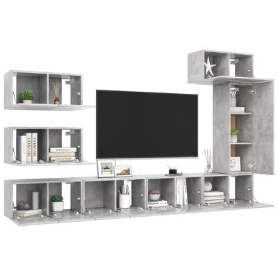 vidaXL 8 Piece TV Stand Set Concrete Gray Engineered Wood