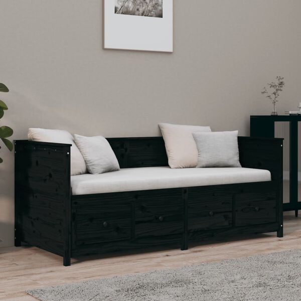 vidaXL Day Bed Black Solid pine wood Small Twin Day Bed Rectangular