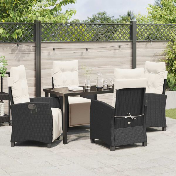 vidaXL Garden Dining Set with Cushion 5 pcs Black Poly Rattan