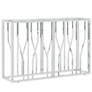 vidaXL Console Table Silver Stainless Steel, Tempered Glass One Size